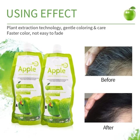 Apple Hair Color Natural Cream 500ml Black Shade for Long Lasting Color Vibrant Shine Smooth Hair Coverage